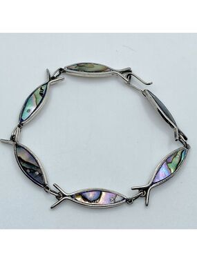 VTG Sterling Abalone Fish Link Fetish Bracelet Approx 7.5”